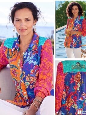Soft Surroundings Hermosa Patchwork Embroidered top